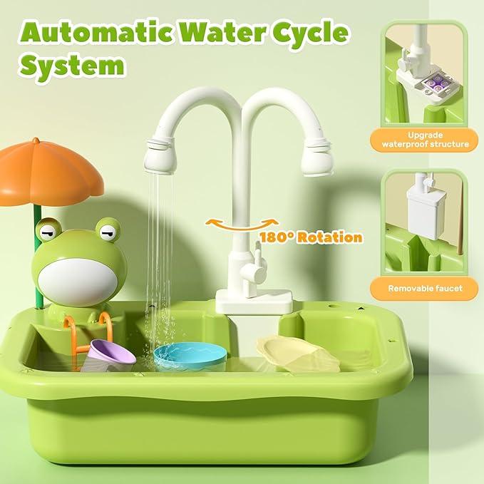 CUTE STONE Play Sink with Running Water, Kitchen Sink with Upgraded Electric Faucet, Play Kitchen , Realistic play food set learning cookingset