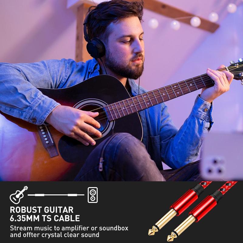 Stereo Audio Cable, Nylon Braided Instrument Cable, Audio Guitar Male Jack Instrument Lead for Electric Guitar, Bass, Amplifier, Mixer, Keyboard, Speaker