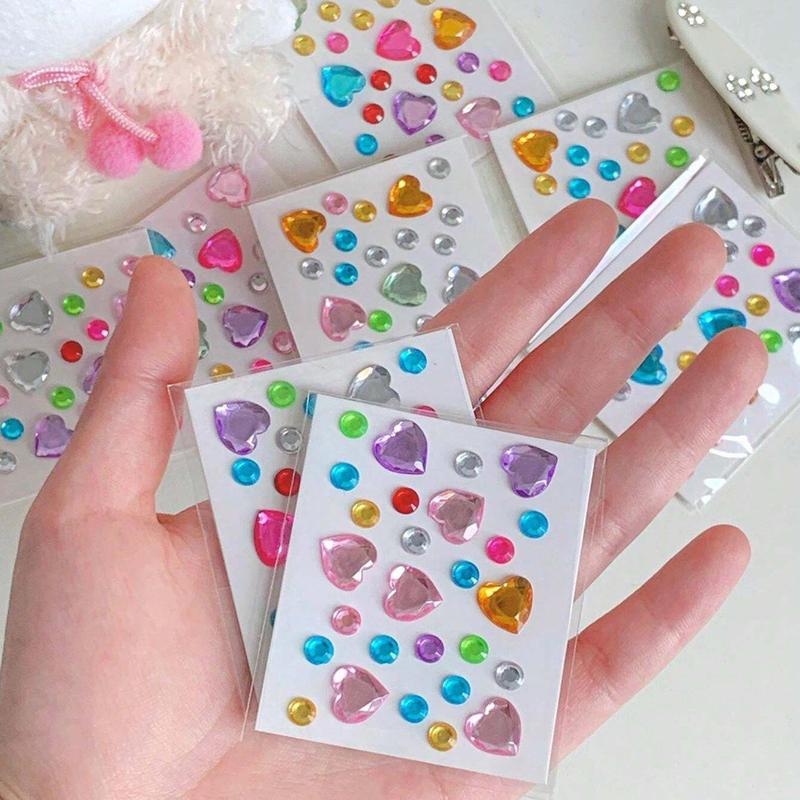 Random Color Heart Shaped Rhinestone Sticker (10pcs pack), Colorful Mini Decorative Sticker, Decorative Decal for DIY Diary, Camera, Mobile Phone