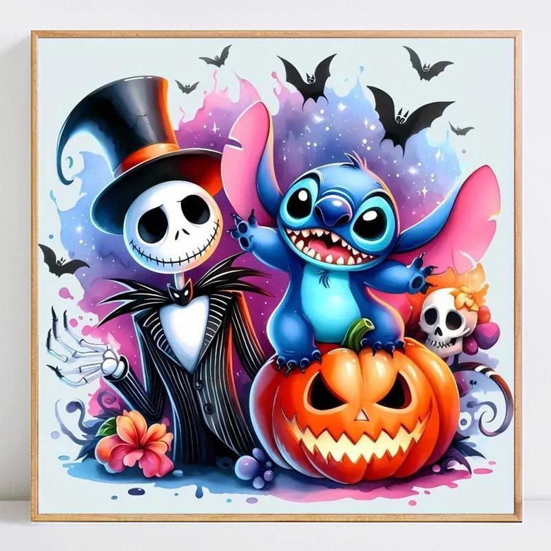 Stitch And Jack Skellington Pattern DIY Diamond Arts Colorful Painting Kit without Frame, 5D Diamond Arts Colorful Painting Kit, Wall Art Decor, Bedroom Decor