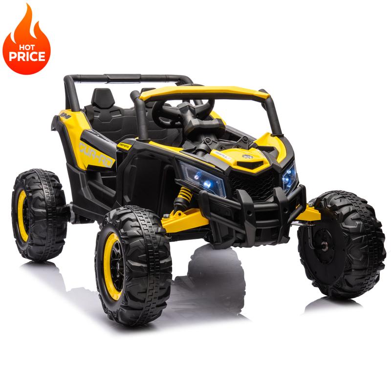 Black White Blue Yellow Pink 12V Ride On Car with Remote Control,UTV ride on for kid,3-Point Safety Harness, Music Player (USB Port Volume Knob Battery Indicator), LED Lights, High-Low Speed Switch - Off-Road Adventure for Kids