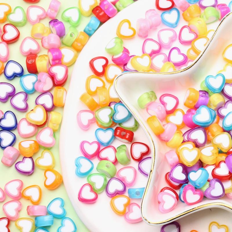 100 Pcs Heart shaped beads Acrylic Beads DIY Jewelry Accessories