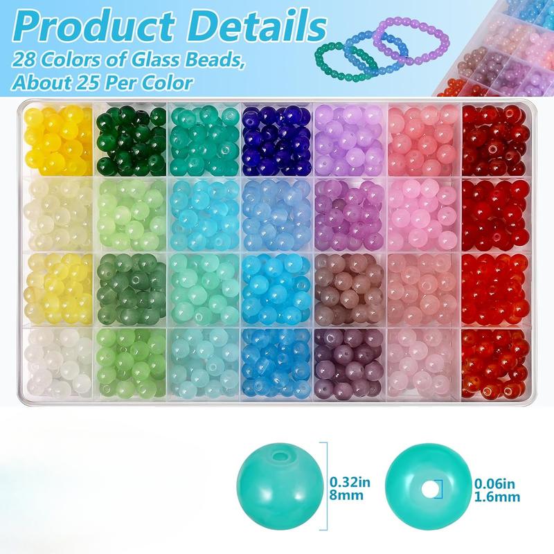 700 Pcs 8mm Glass Beads for Jewelry Making,28 Colors Crystal Beads Bracelet Making Kit for Bracelet Jewelry Making and DIY Crafts