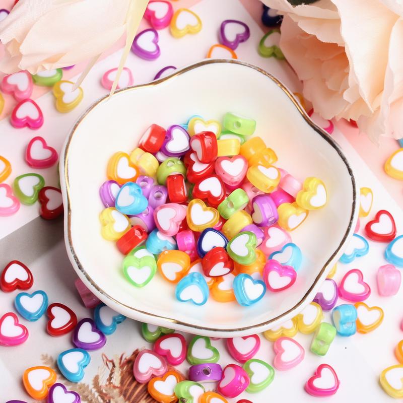 100 Pcs Heart shaped beads Acrylic Beads DIY Jewelry Accessories