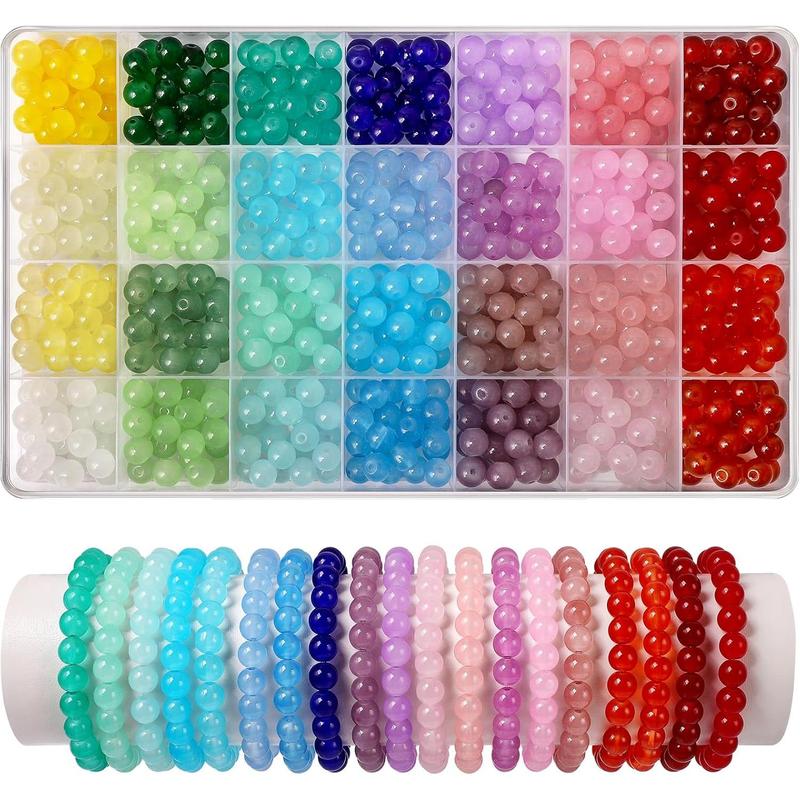 700 Pcs 8mm Glass Beads for Jewelry Making,28 Colors Crystal Beads Bracelet Making Kit for Bracelet Jewelry Making and DIY Crafts