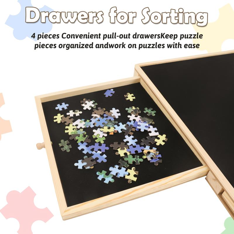 1pc YGJT 1500pcs Wooden Rotating Puzzle Board with Drawers and Cover, 28