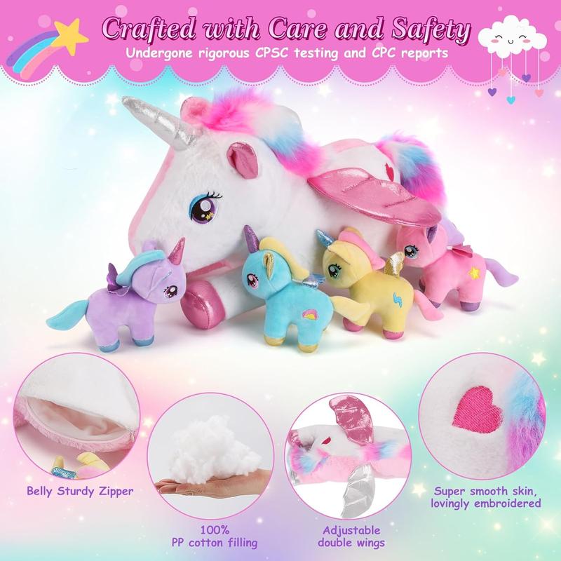 Christmas gift for girls Mommy Unicorn & 4 Baby Unicorns 5-Piece Plush Set - Perfect Gift for Girls Ages 3-8