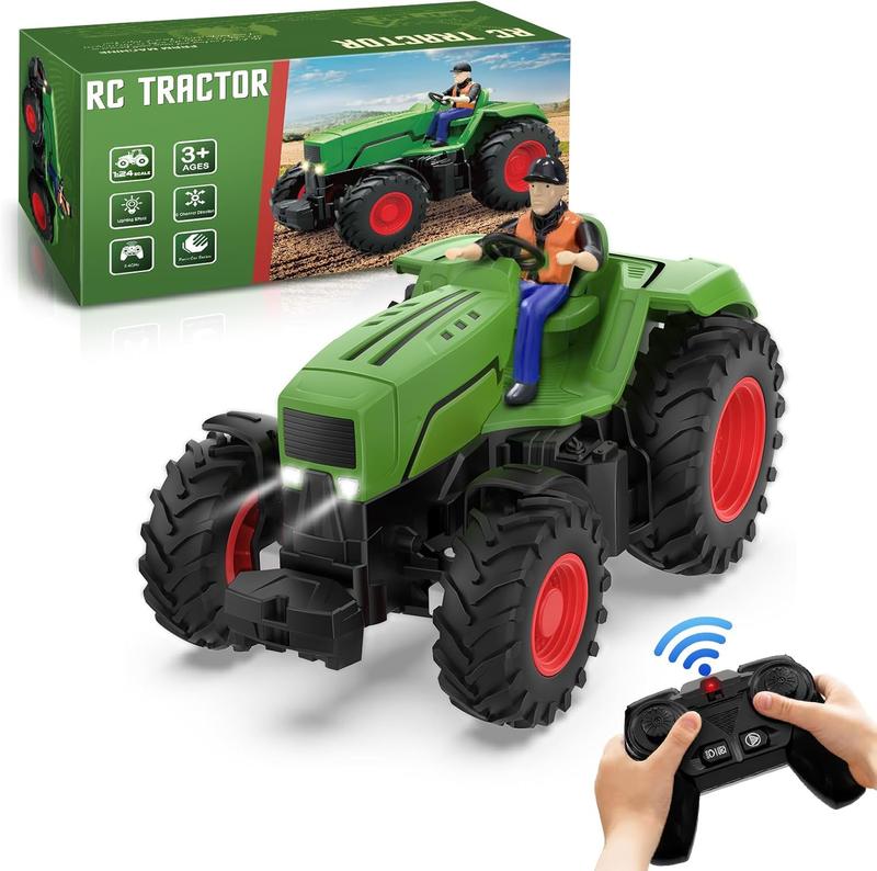 Remote Control Tractor Toys for Kids 3-5, RC Tractor Toy with Farmer & Light,1:24 Scale, Rechargeable Farm Toy Tractor for Toddler Toy Set Birthday Gifts for 3 4 5 Year Old Kids Boys Girls