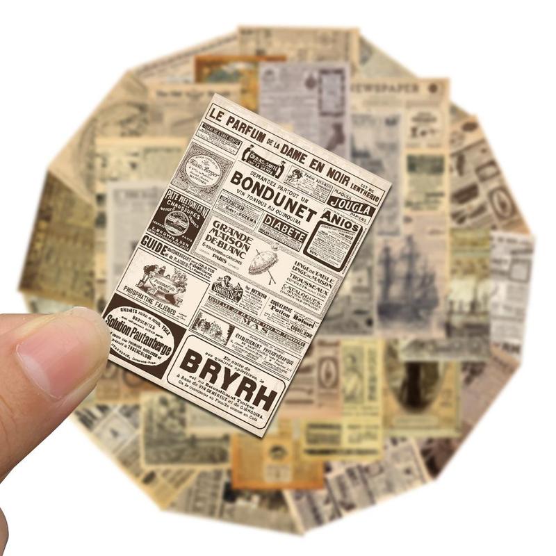 Vintage Newspaper Pattern Sticker, 35pcs set Scrapbooking & Journal Making Material Paper, DIY Decorative Sticker for Stationery Computer Water Bottle