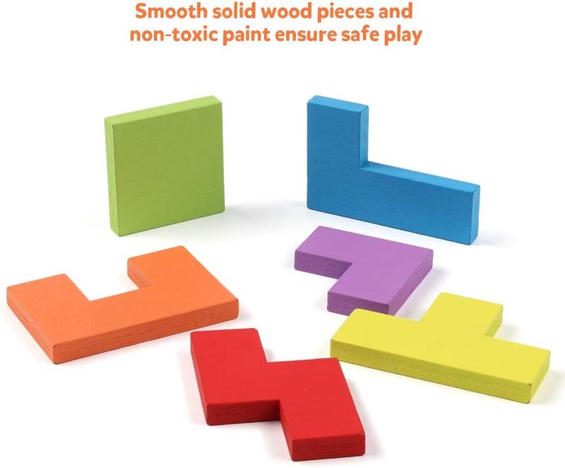 Wooden Blocks Puzzle Brain Teasers Toy Tangram Jigsaw Intelligence Colorful 3D Russian Blocks Game STEM Montessori Educational Gift for Kids (40 Pcs)