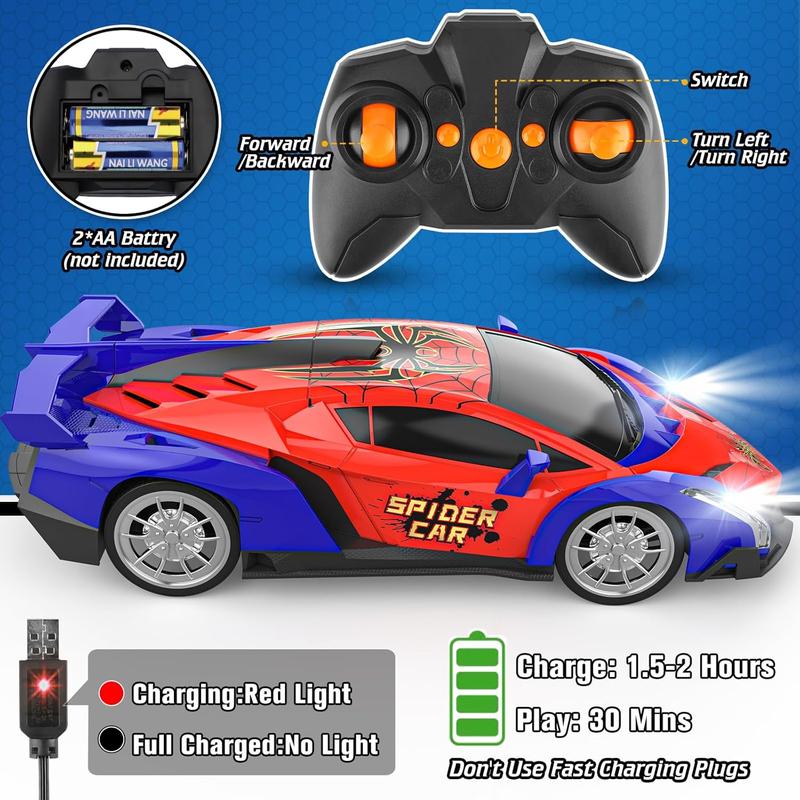 Remote Control Car, 2.4Ghz Rc Cars for Boys 4-7 8-12, Electric Kids Toys for Kids with Cool LED Lights, Rechargeable Hobby Race Cars Toys for Boys Girls Ages 4-6 5-7 6-8 8-12 Birthday Gift