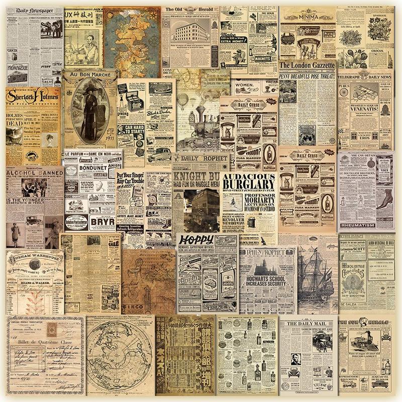 Vintage Newspaper Pattern Sticker, 35pcs set Scrapbooking & Journal Making Material Paper, DIY Decorative Sticker for Stationery Computer Water Bottle