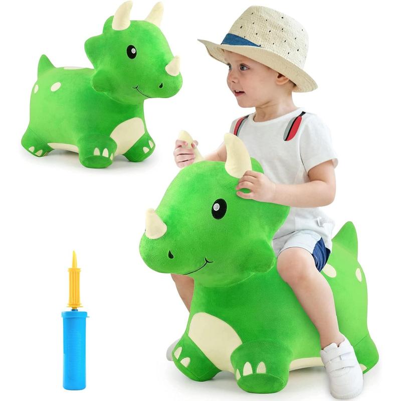 IPlay, ILearn Bouncy Pals Dinosaur Hopper Toy 2 Year Old Boy, Toddler Plush Bounce Animals, Ride On Bouncing Triceratops For Kids, Outdoor Hopping Horse Bouncer, Cool Birthday Gifts 3 4 5 6 Yr Girls