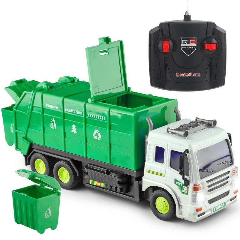 Remote Control Excavator and Garbage Truck Toys with LED Lights,Perfect for Young Builders