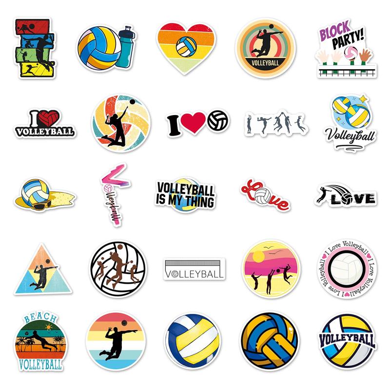 50pcs Volleyball Pattern Stickers, Creative Multi-purpose Stickers, For DIY Craft Decoration And Hand Account