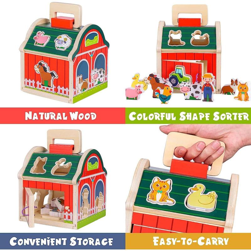 Farm Sorting Barn Toys Set for Boys Girls, Montessori Farm Animal Toys, Shape Sorter Toy for Kids, Learning Educational Toys Gifts