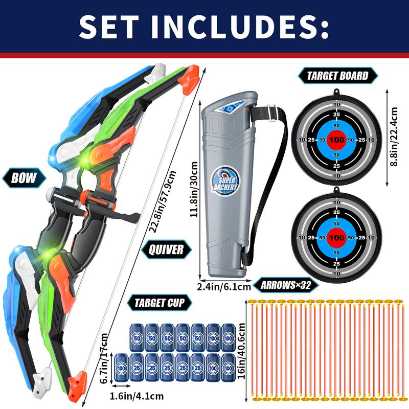 Archery Toy Set,  Bow and Arrow Toyswith Light-up LED, Target & Quiver, Indoor & Outdoor Archery Toys Gifts