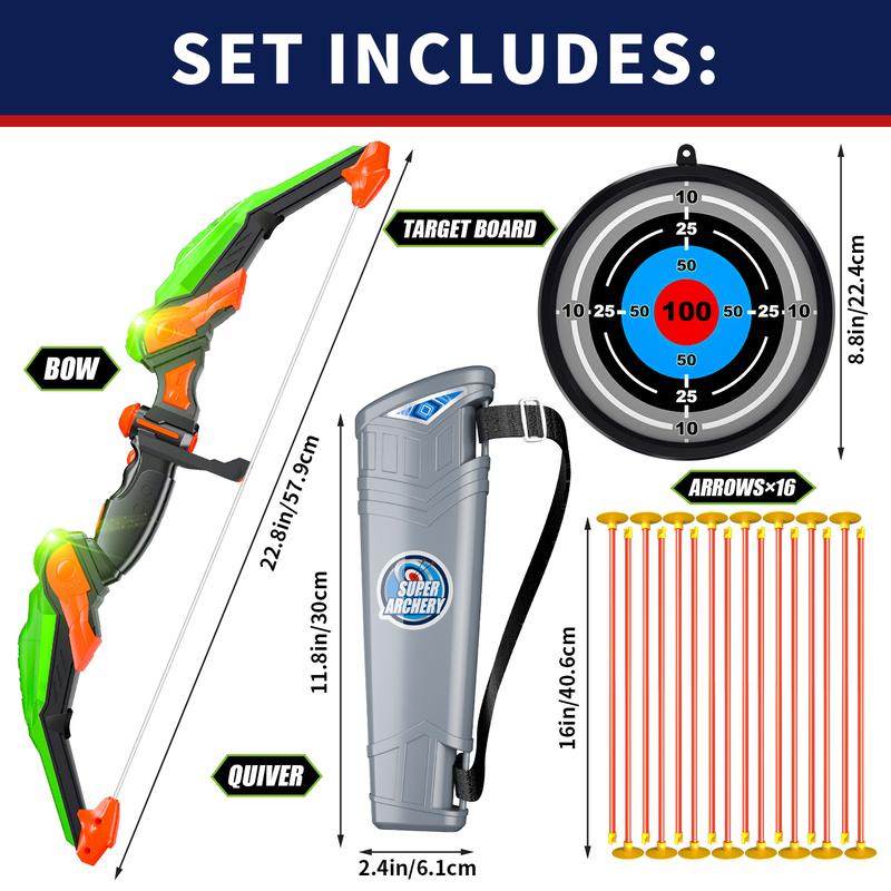 Archery Toy Set,  Bow and Arrow Toyswith Light-up LED, Target & Quiver, Indoor & Outdoor Archery Toys Gifts