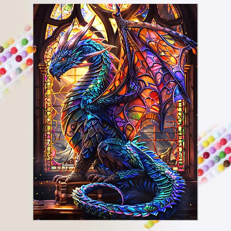 5D DIY Diamond Arts Colorful Painting Kit, Dragon Pattern Diamond Arts Colorful Painting without Frame, Handmade Art Crafts for Home Decor