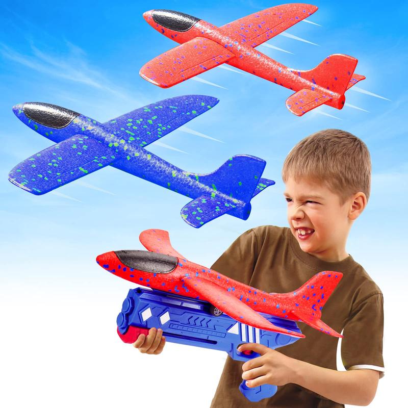 Boy Toys 2 Pack Airplane Launcher Toys, 2 Flight Modes Outdoor Throwing Foam Glider with Catapult Plane Gun Birthday Gift for 6+ Years Old Kid flying  ball Bubble Plane Large LED