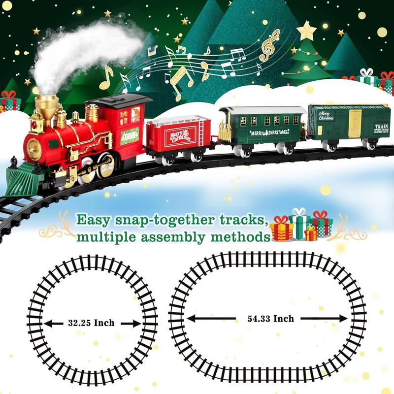 Christmas Electric Train Set Toy with Water Steam, Sounds & Lights and 4 Straight Tracks, Model Train Set for Under The Xmas Tree, Xmas Gifts for 3, 4, 5, 6, 7, 8+ Year Old Boy & Girl