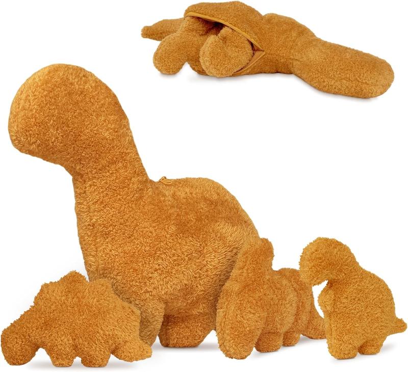 Christmas Gift 4 Pcs Dino Nugget Pillow Set,Large Chicken Nugget Plush with 3 Small Dinosaur Plush Toys