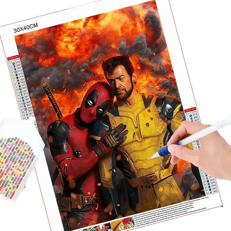 Deadpool & Wolverine Pattern DIY Diamond Arts Colorful Painting Kit without Frame, DIY 5D Diamond Arts Colorful Painting for Bedroom Home Wall Decor