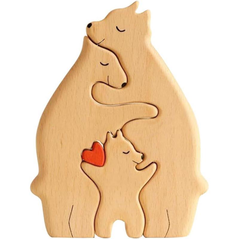 Wooden Bear Family Puzzle Ornament, 1 Count 3 in 1 Bear Family Hugging Each Other Decoration, Home Decor Statue for Living Room Bedroom Office