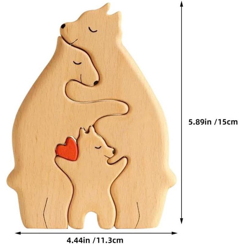 Wooden Bear Family Puzzle Ornament, 1 Count 3 in 1 Bear Family Hugging Each Other Decoration, Home Decor Statue for Living Room Bedroom Office