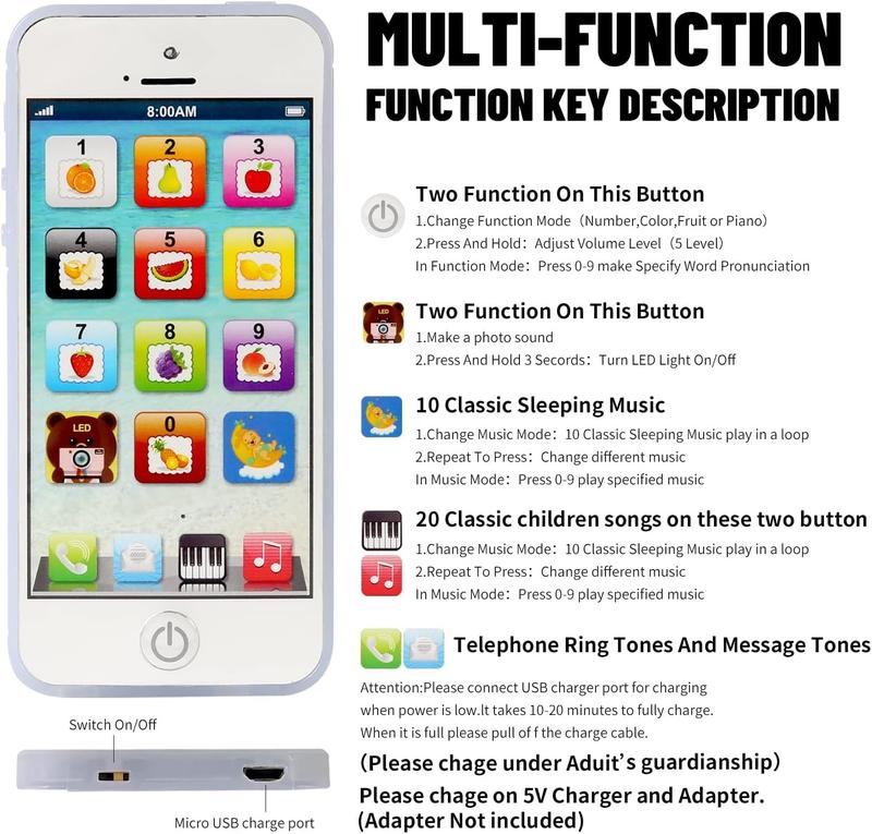 Child's Interactive My First Own Cell Phone Toy- Play to Learn, Touch Screen YPhone with 8 Functions and Dazzling LED Lights Toddler