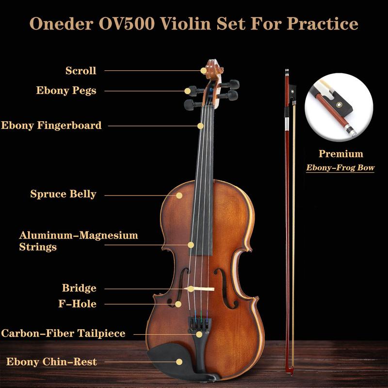 Oneder Premium Violin Set for Adults Performance - Vintage Fiddle for Beginners with Hard Case, Bow, Shoulder Rest, Rosin, Tuner, Extra Bridge Strings