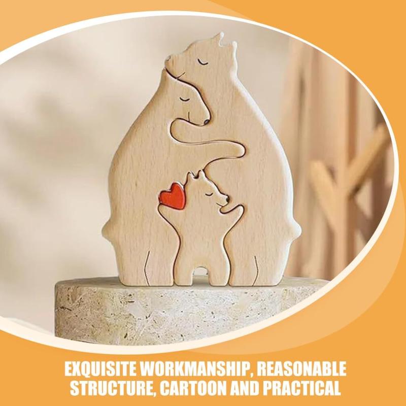 Wooden Bear Family Puzzle Ornament, 1 Count 3 in 1 Bear Family Hugging Each Other Decoration, Home Decor Statue for Living Room Bedroom Office