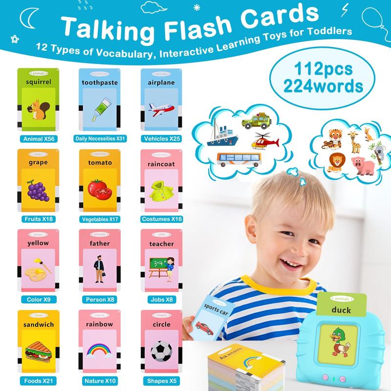 224 510 Words Alphabet Bilingual TalkingFlash Cards for 3-8 Years Toddlers, Pocket Speech Buddy Therapy AutismToyS, Kids learning materials Educational Learning InteractiveToy for Boys Girls Kids Gifts Blue learning cards