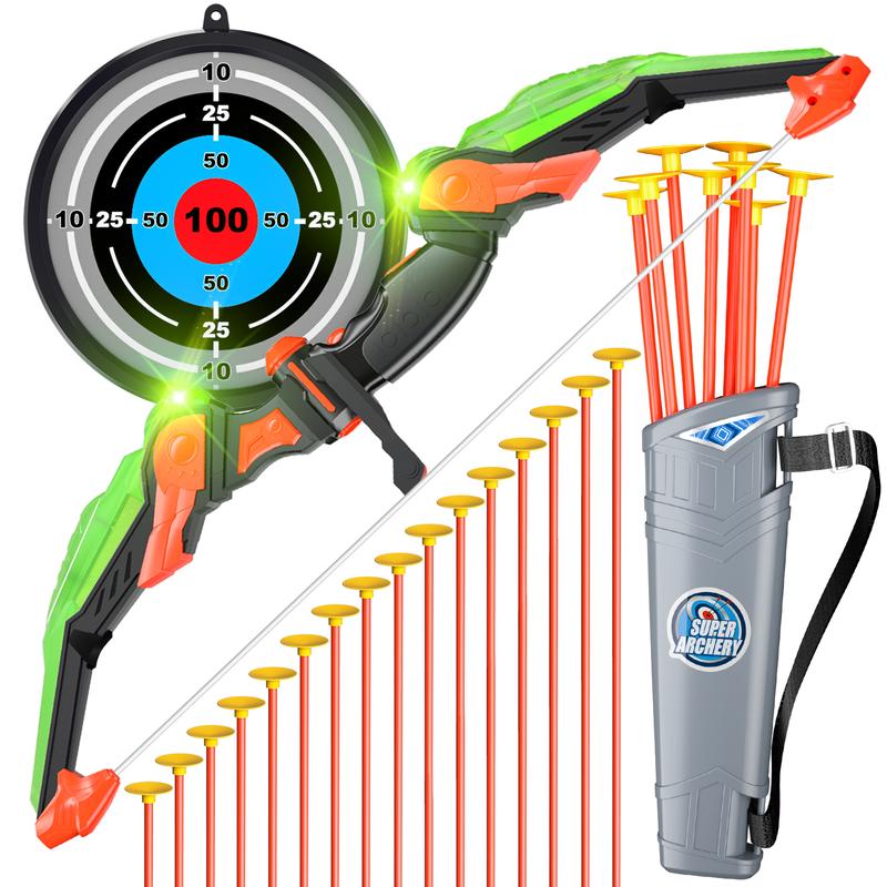 Archery Toy Set,  Bow and Arrow Toyswith Light-up LED, Target & Quiver, Indoor & Outdoor Archery Toys Gifts