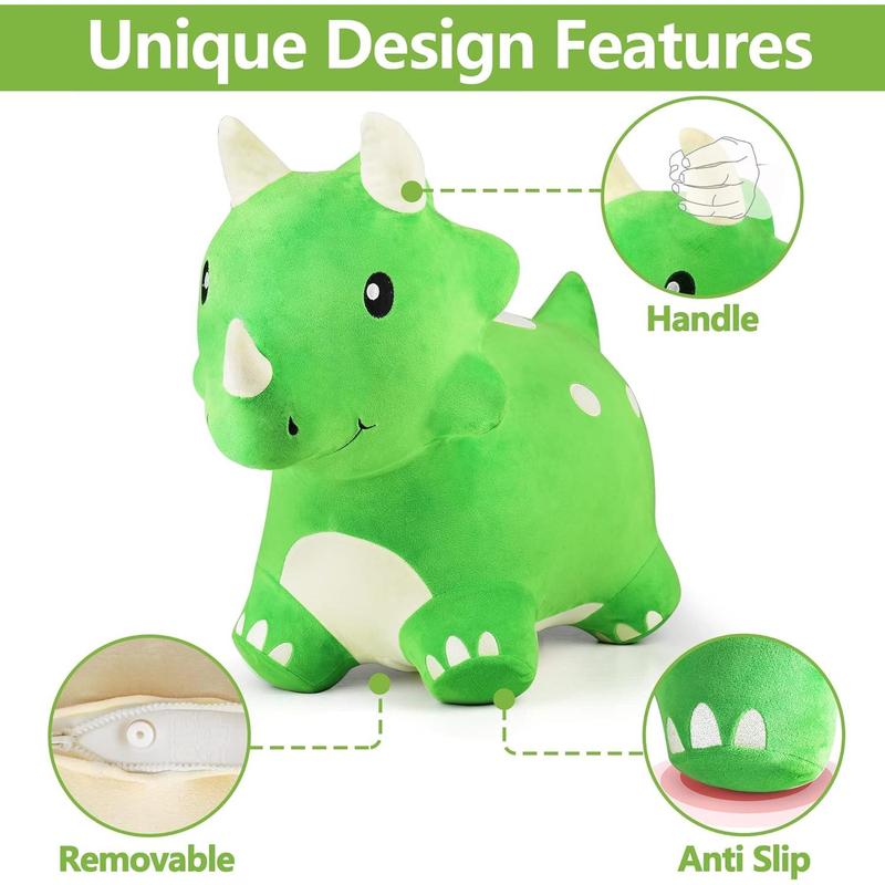 IPlay, ILearn Bouncy Pals Dinosaur Hopper Toy 2 Year Old Boy, Toddler Plush Bounce Animals, Ride On Bouncing Triceratops For Kids, Outdoor Hopping Horse Bouncer, Cool Birthday Gifts 3 4 5 6 Yr Girls