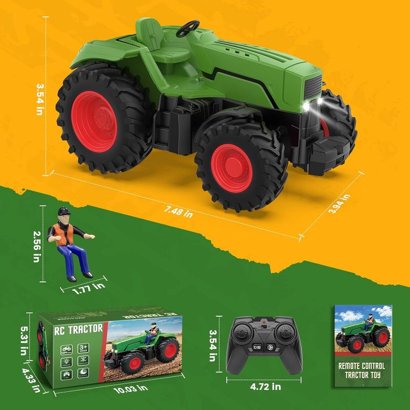 Remote Control Tractor Toys for Kids 3-5, RC Tractor Toy with Farmer & Light,1:24 Scale, Rechargeable Farm Toy Tractor for Toddler Toy Set Birthday Gifts for 3 4 5 Year Old Kids Boys Girls