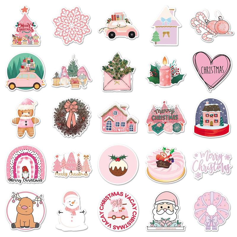 Christmas Themed Stickers (50pcs set), Cartoon Santa Claus & Winter Themed Decorative Sticker, DIY Decals for Scrapbooking, Journaling, Gift Wrapping