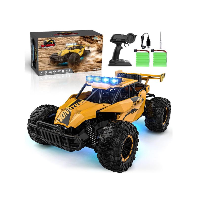 Remote Control Car - 2.4GHz High Speed 33KM H RC Cars Toys, 1:12 RC Monster Trucks Offroad Hobby RC Truck Toys With LED Headlight And Rechargeable Battery Gift For Adults Boys 8-12 Kids