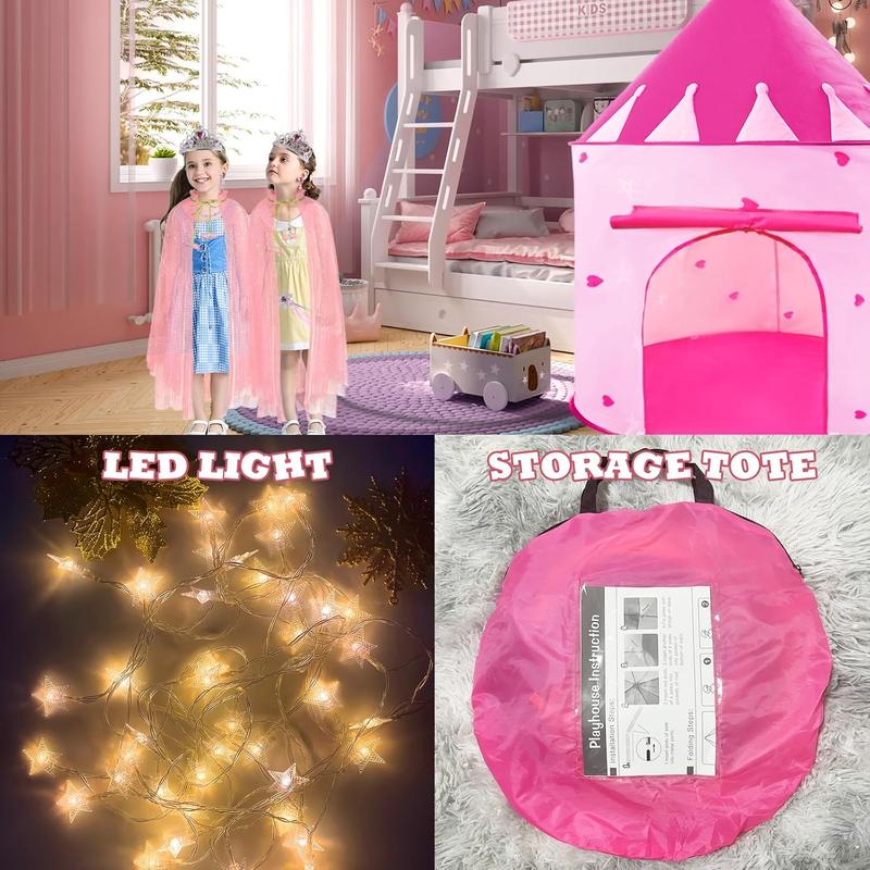 Christmas gift  Princess Castle Play Tent Dress Up with LED Glow in The Dark Stars - Pink