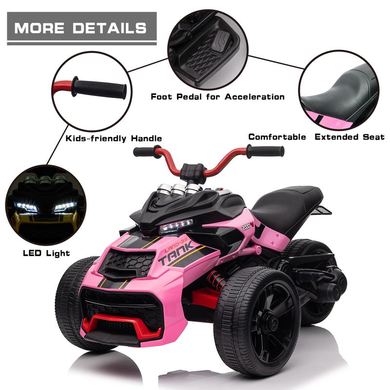 POSTACK 24V Kids ATV, 3 Wheeler Kids Electric Ride on Motorcycle, Rechargeable Battery Powered Kids Electric Vehicle with EVA Tire, Ride on Toy for Kids, Rose Pink