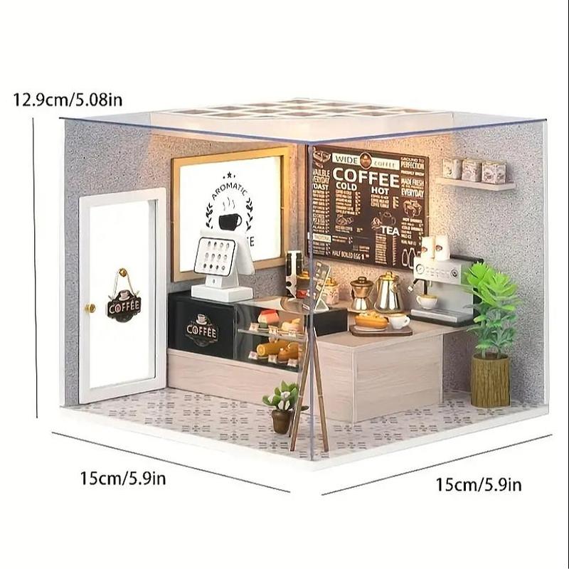 Coffee Shop DIY Wooden Miniature House Kit, 1 Box DIY Miniature Dollhouse Kit, 3D Puzzle, Birthday Gift for Teenagers and Adults