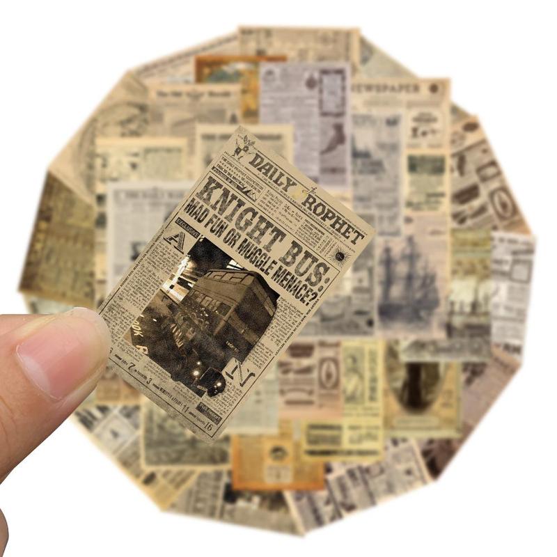 Vintage Newspaper Pattern Sticker, 35pcs set Scrapbooking & Journal Making Material Paper, DIY Decorative Sticker for Stationery Computer Water Bottle