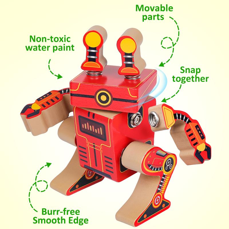 Wooden Robot Building Block Set, Snap Together Robot Builders, STEM Educational Toy for Kids