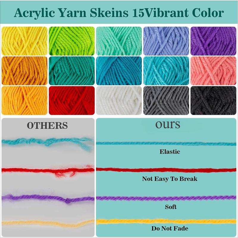 Yarn, 15x20g, acrylic yarn for crochet, soft knitting yarn for crafts, multi-color yarn skeins for crochet, DIY yarn bulk for crafts knitting yarn scarf, gift for adult beginners