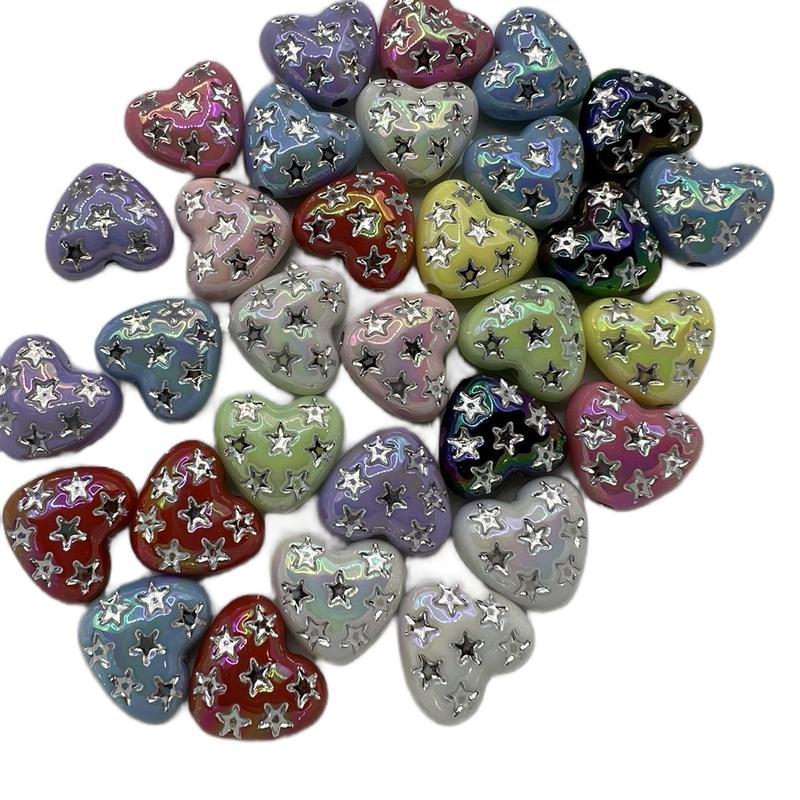 19.5mm Hearts with Star beads 30pcs for DIY Pens bead mix