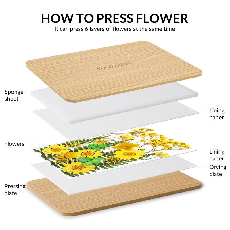 Vouchmind Flower Press Professional Flower Press Kit Large Wooden Flower Pressing kit for Adults Flower Press Leaf Pressing Kit Great Gift for Arts and Crafts Lovers (6 Layers 6.3