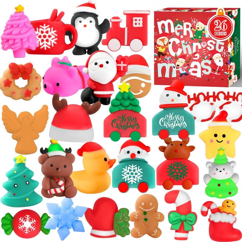 Christmas Squishy Toys, 26PCS Christmas Mochi Squishies Bulk Toy for Girls Boys Kids, Christmas Party Favors, Christmas Fidget Sensory Goodie Bags Filler Gifts Decorations