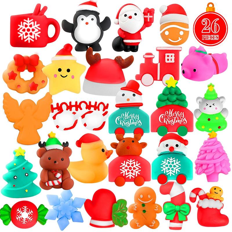 Christmas Squishy Toys, 26PCS Christmas Mochi Squishies Bulk Toy for Girls Boys Kids, Christmas Party Favors, Christmas Fidget Sensory Goodie Bags Filler Gifts Decorations