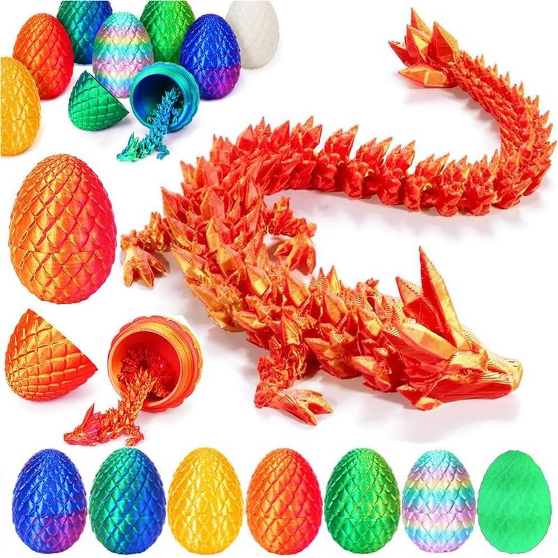 3D Printed Dragon Egg, Mystery Crystal Dragon Egg Fidget Toys Surprise, Easter Eggs Articulated Crystal Dragon Eggs with Dragon Inside (Laser Green)