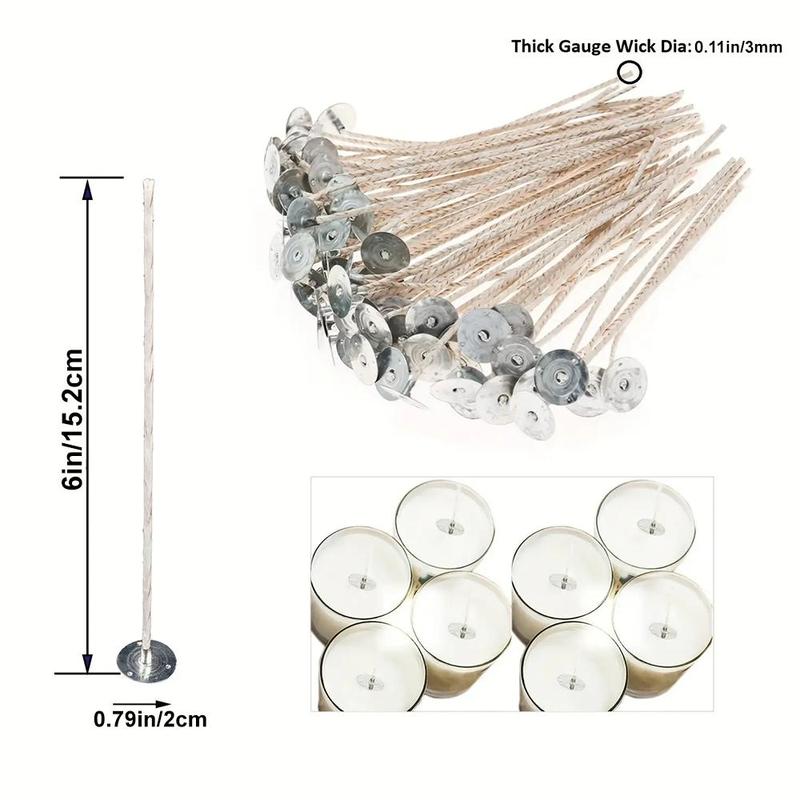 6 Inch Soy Candle Wicks, 100pcs set Candle Making Supplies, Thick Candle Wicks with Base, DIY Candle Making Supplies for Home Decor